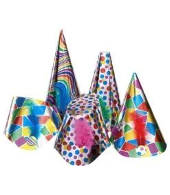 50 Cappelli Grandi Metallizzati Multicolor In Carta H. Cm. 16/30 Ca.