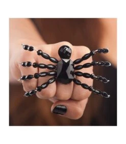 ANELLO RAGNO CON PERLINE E PIETRA NERA