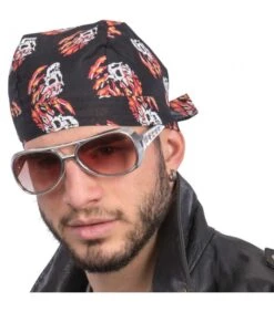 Bandana In Tessuto Con Stampa Teschi E Fiamme