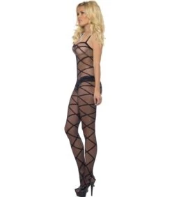 BODY DA DONNA TRASPARENTE NERO CON ROMBI -Pelatelli body da donna trasparente nero con rombi 5