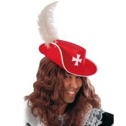 CAPPELLO D'ARTAGNAN ROSSO Con PIUMA STRUZZO