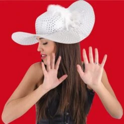 CAPPELLO DAMA BIANCO Con PAILLETTES E PIUME