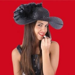 CAPPELLO DAMA NERO Con PAILLETTES E PIUME