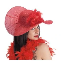 CAPPELLO DAMA ROSSO Con PAILLETTES E PIUME
