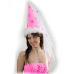 CAPPELLO FATA ROSA IN FLOCCATO Con BOA E TULLE