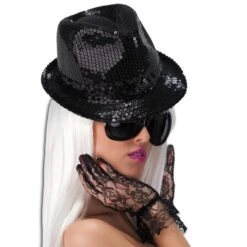 CAPPELLO GANGSTER IN PAILLETTES NERO