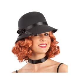 CAPPELLO NERO ANNI '20 CON ROSA