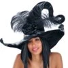 CAPPELLO STREGA IN VELLUTO NERO Con RAGNATELE E PIUME H.CM.36 CA. -Pelatelli cappello strega in velluto nero con ragnatele e piume hcm36 ca