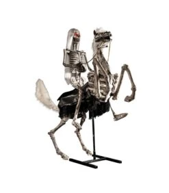 CAVALLO BIANCO IN LATTICE SU PIEDISTALLO Con SCHELETRO Con OCCHI LUMINOSI H.CM.200