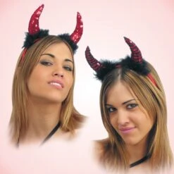 CERCHIETTO DIAVOLO Con PAILLETTES E MARABOUT 2 Colori Assortiti