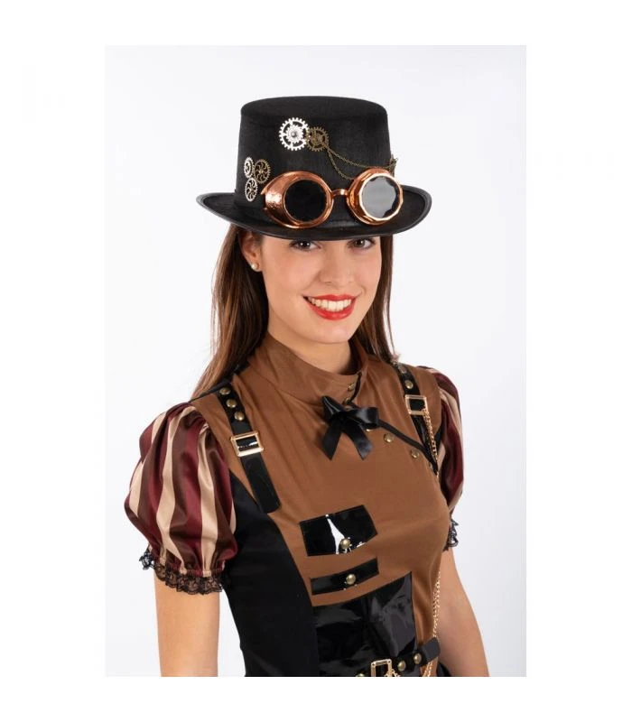 Cilindro Nero Steampunk In Feltro C/occhiali H.cm.12 Ca. 3 Cilindro Nero Steampunk In Feltro C/occhiali H.cm.12 Ca.