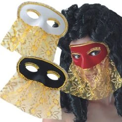 DOMINO SCAMOSCIATO Con BAUTTA LAMINATA E PASSAMANERIA COLORI ASSORTITI