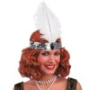 FASCIA CHARLESTON ARGENTO IN PAILLETTES Con PIUMA E DIADEMA -Pelatelli fascia charleston argento in paillettes con piuma e diadema