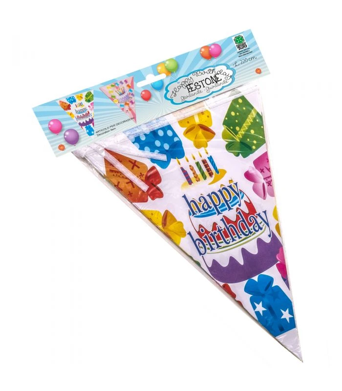 Festone Bandierine HAPPY BIRTHDAY Con Stampa Pacchi Regalo L. M. 2,20 Ca. 4 Festone Bandierine HAPPY BIRTHDAY Con Stampa Pacchi Regalo L. M. 2,20 Ca. - immagine 2