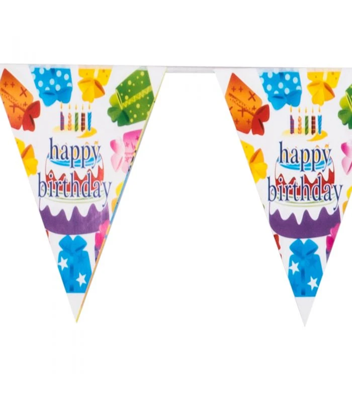 Festone Bandierine HAPPY BIRTHDAY Con Stampa Pacchi Regalo L. M. 2,20 Ca. 3 Festone Bandierine HAPPY BIRTHDAY Con Stampa Pacchi Regalo L. M. 2,20 Ca.
