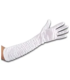 Guanti Bianchi In Raso Arricciato L. Cm. 45 Ca.