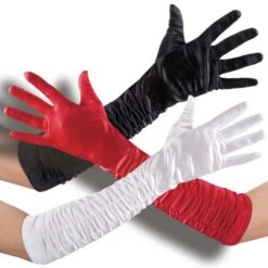 GUANTI IN RASO ARRICCIATI LUNGH.CM.50 Colori Assortiti