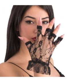 Guanti Neri In Pizzo Senza Dita L. Cm. 20 Ca.