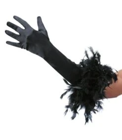 Guanti Neri In Raso Boa L. Cm. 40 Ca.