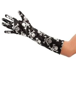 Guanti Neri Teschi Argento L. Cm. 40 Ca.