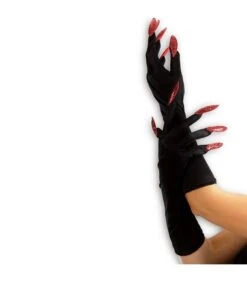 Guanti Neri Unghie Rosse Glitter L. Cm. 40 Ca.