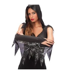 Manicotti Neri Infradito Frange Ragnatela L. Cm. 40 Ca.