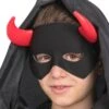 Maschera Diavolo Mezzo Viso In Tessuto Nero Corna Rosse -Pelatelli maschera diavolo mezzo viso in tessuto nero corna rosse