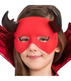 Maschera Diavolo Mezzo Viso In Tessuto Rosso Corna Nere
