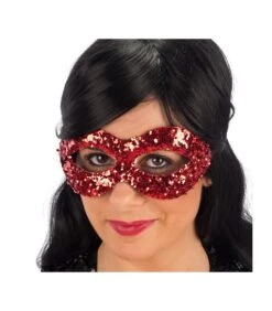 MASCHERA IN PLASTICA CON PAILLETTES ROSSE