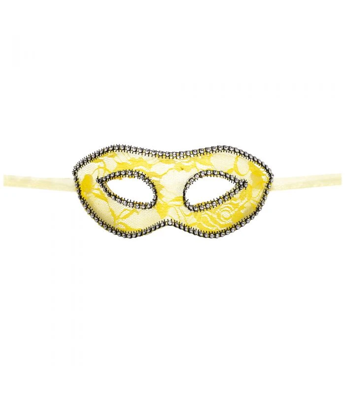 Maschera In Plastica Rigida Pizzo Giallo E Strass 3 Maschera In Plastica Rigida Pizzo Giallo E Strass