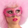 Maschera In Plastica Rigida Pizzo Rosa E Strass