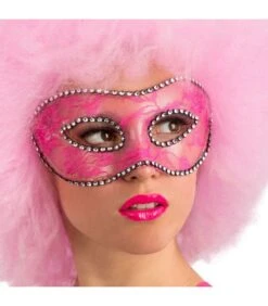 Maschera In Plastica Rigida Pizzo Rosa E Strass