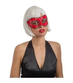 Maschera In Plastica Rigida Pizzo Rosso E Strass