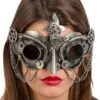 Maschera Steampunk Argento Becco E Catene In Plastica Rigida -Pelatelli maschera steampunk argento becco e catene in plastica rigida
