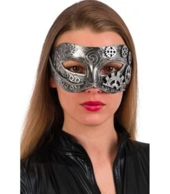 Maschera Steampunk Argento In Plastica Rigida Su Cartoncino