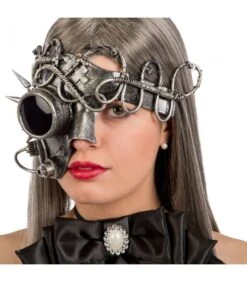 Maschera Steampunk Mezzo Viso Argento In Plastica Rigida