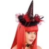 Mini Cappello Strega In Tessuto Nero E Rosso Ragno E Piume Cerchietto H.CM.15 CA. -Pelatelli mini cappello strega in tessuto nero e rosso ragno e piume cerchietto hcm15 ca