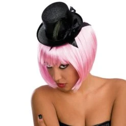 MINI CILINDRO IN FELTRO NERO Con NASTRO E PIUME H.CM.8 CA.