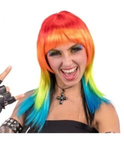 Parrucca Arcobaleno Lunga Liscia Frangia
