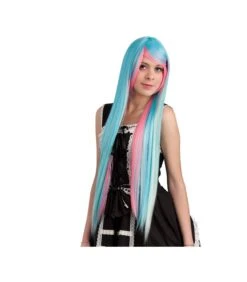 PARRUCCA AZZURRA E ROSA LISCIA LUNGHISSIMA Con Frangia (EFF. NATURALE)