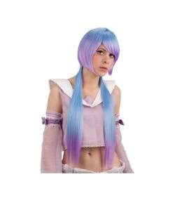 PARRUCCA AZZURRA E VIOLA LUNGHISSIMA Con CODINI E FRANGIA(EFFETTO NATURALE)