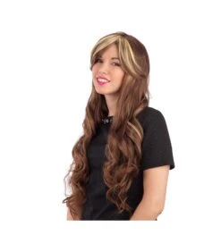 PARRUCCA CASTANA Con MECHES MOSSA LUNGA Con Frangia (EFFETTO NATURALE)