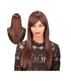 PARRUCCA CASTANA LISCIA LUNGA Con Frangia (EFFETTO NATURALE) PVC