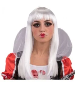 Parrucca Lunga Liscia Bianca Frangia