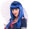 Parrucca Lunga Liscia Blu Frangia