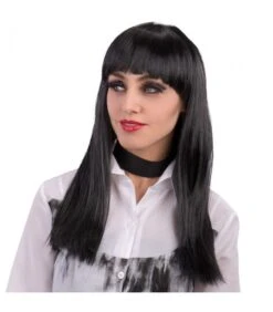 Parrucca Lunga Liscia Nera Frangia