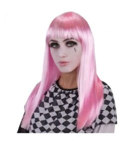 Parrucca Lunga Liscia Rosa Frangia