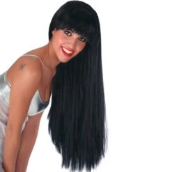 Parrucca Nera Lunghissima Con Frangia