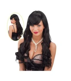 PARRUCCA NERA MOSSA LUNGA Con Frangia (EFFETTO NATURALE) PVC