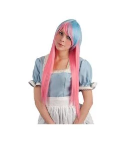 PARRUCCA ROSA E AZZURRA LISCIA LUNGHISSIMA Con Frangia(EFF. NAT.)
